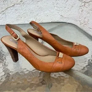 Geox Respira Whiskey Leather Slingback Heeled Shoes